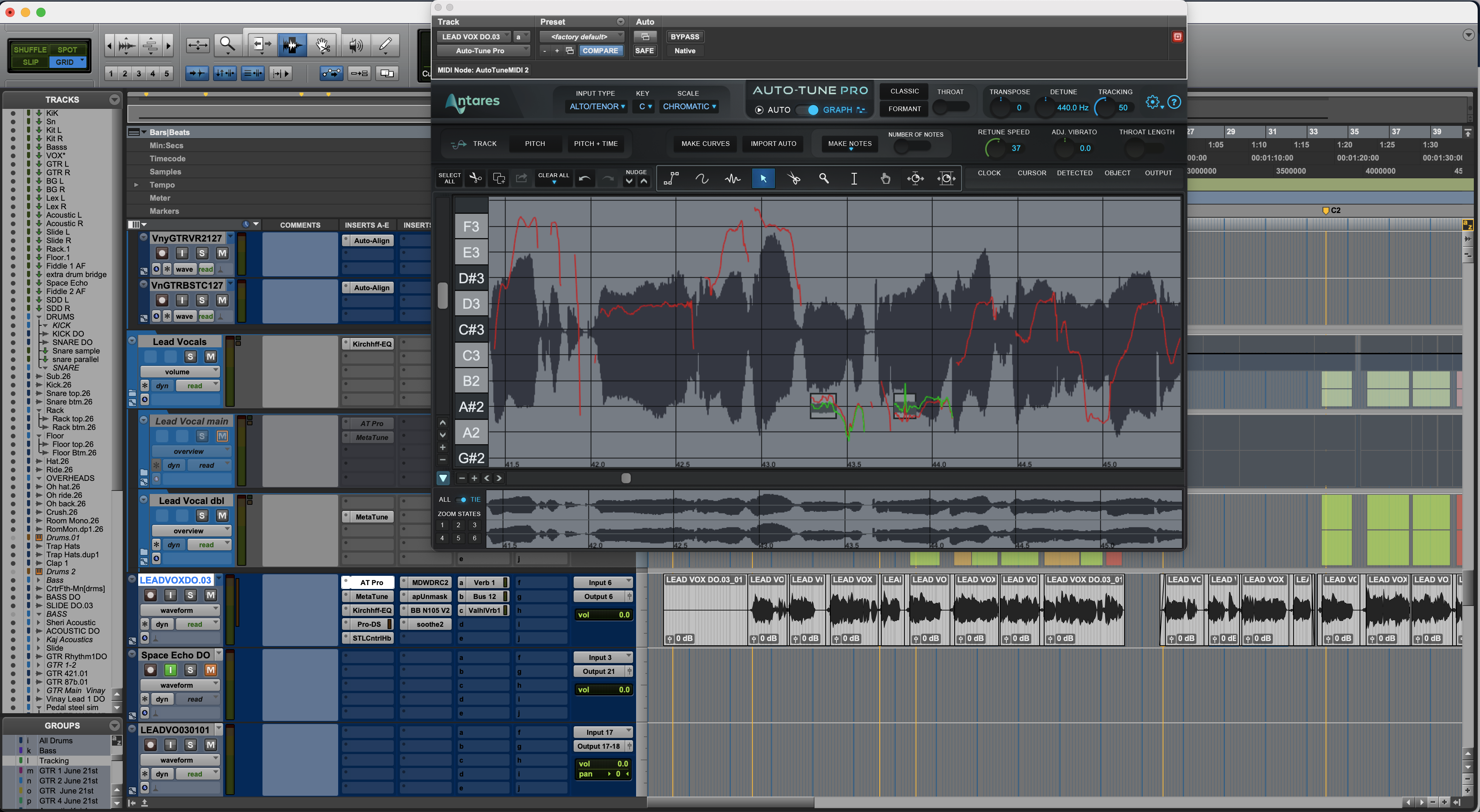 Vocal Tuning using Antares Auto-tune in Pro Tools.
